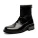 Retro Tooling Boots Square Head Thick Sole Heightened Rear Zipper Thick Heel Thin Boots Short Boots_vogvips.com
