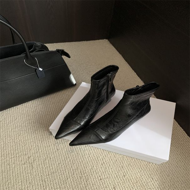 Pointed Toe Short Slim For Women, Thin Heel, 2025 New High Heel Side Zipper Korean Style Martin Boots_vogvips.com