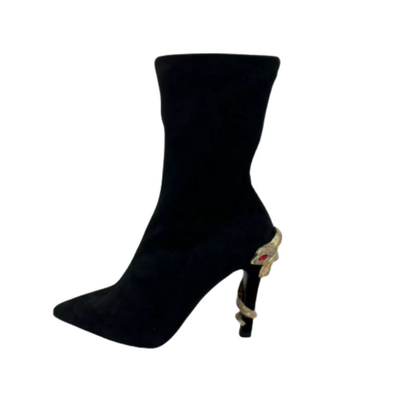 Elegant Black Stretch Suede Boots With Pointed Toe & Slim Heel - Stylish & Comfortable Women's Fashion Boots_vogvips.com