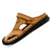 Men’s Hand Sewn 2-in-1 Closed Toe Leather Sandals, Convertible Back Strap Casual Walking Slides_vogvips.com