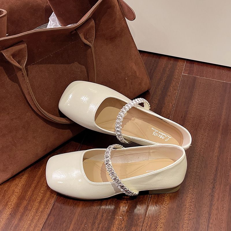 Spring And Autumn Fashion Versatile Small Leather Shoes French Fairy Wind Water Diamond Mary Jane Shoes Shallow Mouth Flat Bottom_vogvips.com