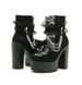Gothic Lace-Up Ankle Boots With Chunky Heel, Side Zipper, And Floral Embroidery - Round Toe, Suede & Faux Leather, Black & White Contrast_vogvips.com