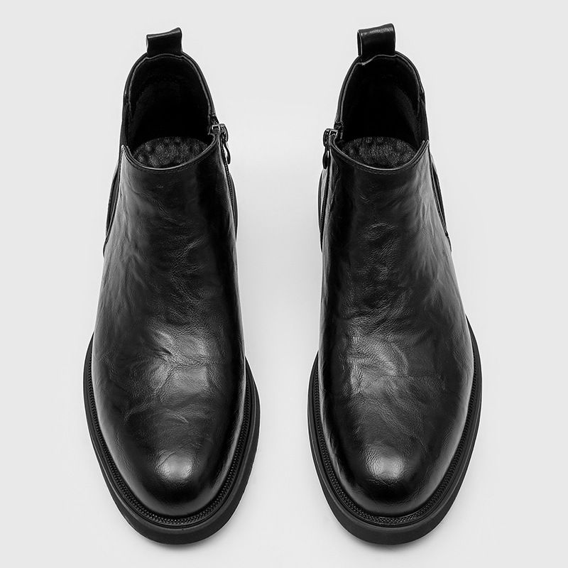 New Youth Pointed Side Zipper Mid Top Low Cut Fashionable Men's Low Heeled Martin Boots For Autumn 2025_vogvips.com