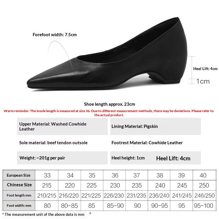 Cameido Water Washed Cowhide French Style Pointed Toe Low Cut Elevator Office Shoes For Spring_vogvips.com