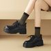cameido Women's round-toed, thick-soled, deep-mouth single shoes and uniform shoes with laces, British-style leather shoes for autumn 2024_vogvips.com