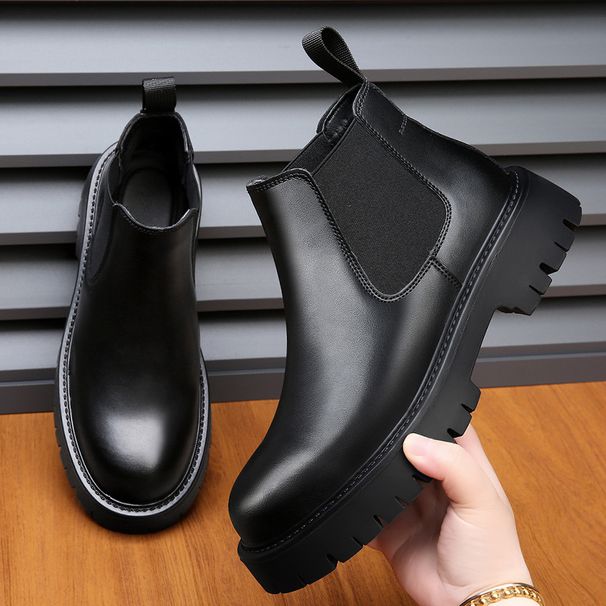 Men's Casual British-style Trendy High-top Leather Shoes, Business Retro Minimalist Leather Boots, Martin Boots, Slip-on Ankle Boots_vogvips.com