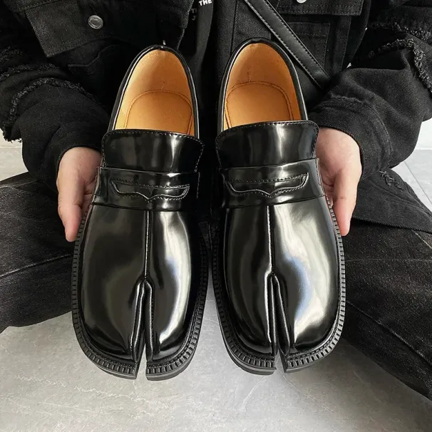 Men's Split Toe Horseshoe Thick Sole, Lefu Tabi Shoes, Patent Leather, Korean Version, Trend, Casual Leather Shoe, S_vogvips.com
