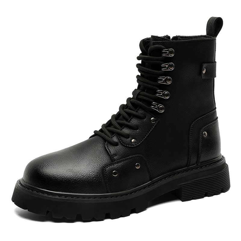Retro Short Boots Thick-soled Waterproof Table Square Head Lace-up Tooling Martin Boots_vogvips.com