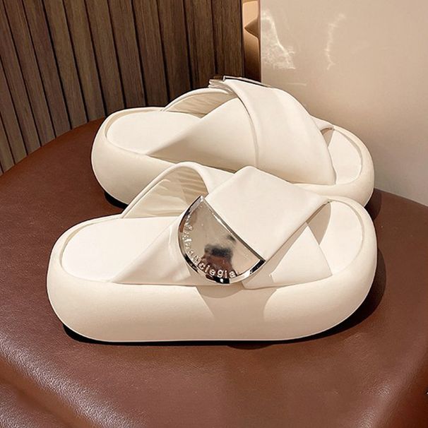 2024 Summer Metal Cross Slippers For Women With Small Stature, Thick Sole, Heightened Slippers, Leisure Vacation Beach_vogvips.com