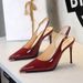 Women's Elegant Pointed-Toe Stiletto Heels With Open Back & Ankle Strap - Chic High Heel Pumps In Leather For Parties & Evening Wear Back Strap Sexy_vogvips.com