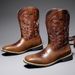Tube Amekaji Embroidered High Work Men's Western Cowboy Trendy Motorcycle Rider Square Toe Riding Boots_vogvips.com