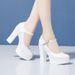 wangjia Wangjia Zhuonila High Soft Cowhide Waterproof Platform Genuine Leather Chunky Heel Work Round Toe Performance_vogvips.com