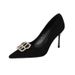 Temperament Pointed French Women's High Versatile For Daily Casual Wear, Shallow Mouthed Fashion, Slim Heels, Rhinestone_vogvips.com