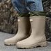 Couple's Mid Length Rain Boots, Drawstring Waterproof Rain Shoes, Outdoor Stream Tracing Thick Bottom Water Shoes, Anti Slip Kitchen Rubber Shoes_vogvips.com