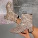 2025 Autumn/Winter New Coarse Heel Middle Heel Short Boots For Women Cross Border Large Size Glitter Glitter Round Head Coarse Heel Martin Boots_vogvips.com