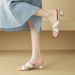 Cameido Women's Mid-heeled Fashion Slippers For Outdoor Wear With Square Toes, Open Toes, Rhinestone Straps And Thick Heels_vogvips.com