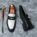 New Men's Fashionable Black And White Color-blocking Business Casual Loafers Leather Pointed Toe Men's Shoes Banquet Dress Wedding Shoes_vogvips.com
