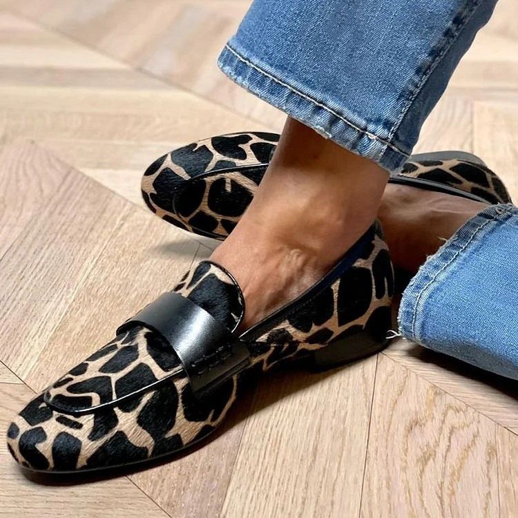 Women's Comfortable Loafers Slip-On Casual Shoes - Soft Suede Round Toe Flat Shoes For Women (Giraffe Print, Sizes 34-43)_vogvips.com