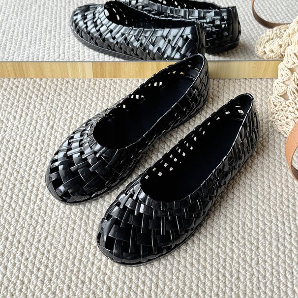 Cross-border Women's Flat Jelly Shoes, Comfortable Hollow Slip-on Woven Ballet Flats, Versatile Low-cut Plastic Sandals_vogvips.com