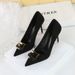 K Style Ultra High Women S Shoes With Thin Heels Suede Surface Shallow Mouth Pointed Metal Buckle Decoration_vogvips.com