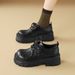 cameido Women's round-toed, thick-soled, deep-mouth single shoes and uniform shoes with laces, British-style leather shoes for autumn 2024_vogvips.com