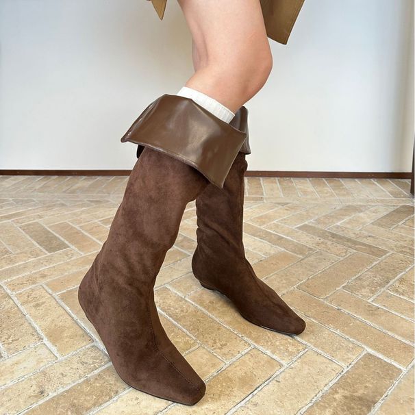 2025 Autumn Winter Two-Way Fold Over-the-Knee Slimming Square Toe Chunky Heel High Tube Riding Flat Boots_vogvips.com