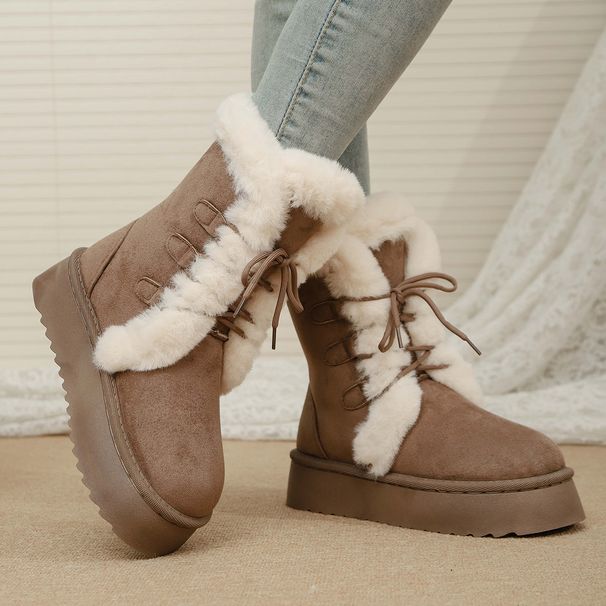 Fashion Khaki Platform Versatile Tall Snow Boots Women's 2025 Autumn And Winter New Warm And Heightening Snow Boots Cotton Shoes_vogvips.com