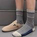 Retro Striped & Checkered Crew Socks – Soft Cotton Double Needle Knit – Breathable & Comfortable – Vintage Style – Stackable Design – Multiple Colors_vogvips.com