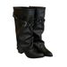 New Pointed-Toe Long For Women, Versatile Black Rivet Pleated Stacked Belt Buckle Wide-Leg Pant Boots_vogvips.com