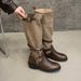 Heavyweight Knight Retro Distressed Color-Washed Wrinkled For Women Autumn Thick Heel Belt Buckle Long Tube Motorcycle_vogvips.com