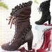 Women's Plus Size High Heeled Fashion Boots Mid Calf Lace Up European American Style Shoes_vogvips.com