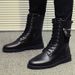 European Warm Series Men's Martin With Fleece, Outdoor High-Top Black Leather Bo, Korean Style Autumn And Winter Mid-Bo, Trendy Work_vogvips.com