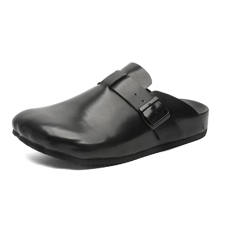 Hot-selling Men's Leather Muller Loafers Slip On Slippers Business Shoes Man Half Drag Moccasins Casual Walking Footwear_vogvips.com