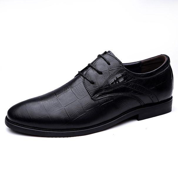 Embossed Grid Men's Shoes Casual Leather Shoes, Formal Leather Shoes Inner Height Increase Men's Shoes_vogvips.com