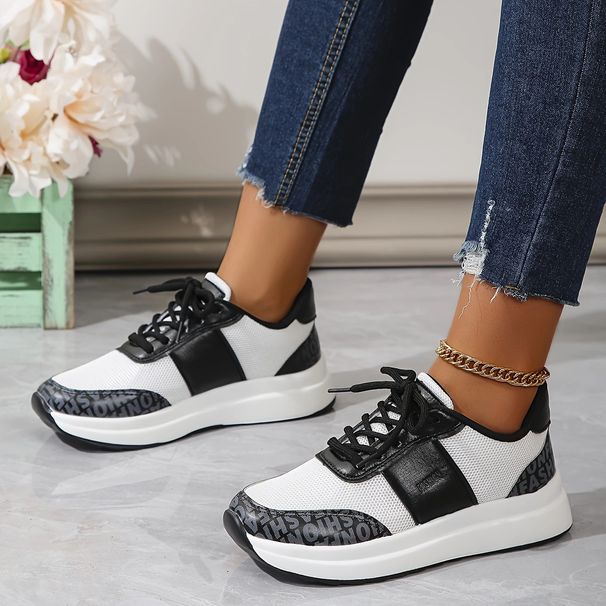 Women's Casual Flat Sports Shoes New Large Size Lace-up Medium Heel Large Size Single Shoes_vogvips.com