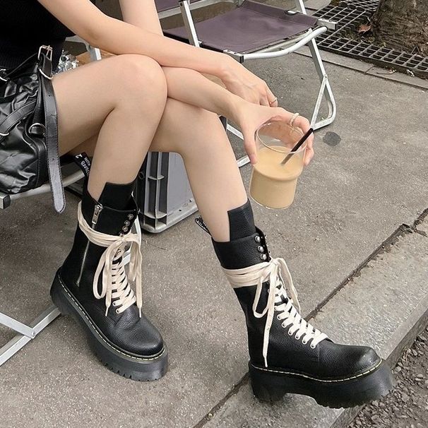 Thick-soled Martin Boots Women's British Style 2023 New Thin Small Height Increase Medium Tube Locomotive Boots Strap Short Boots Tide_vogvips.com