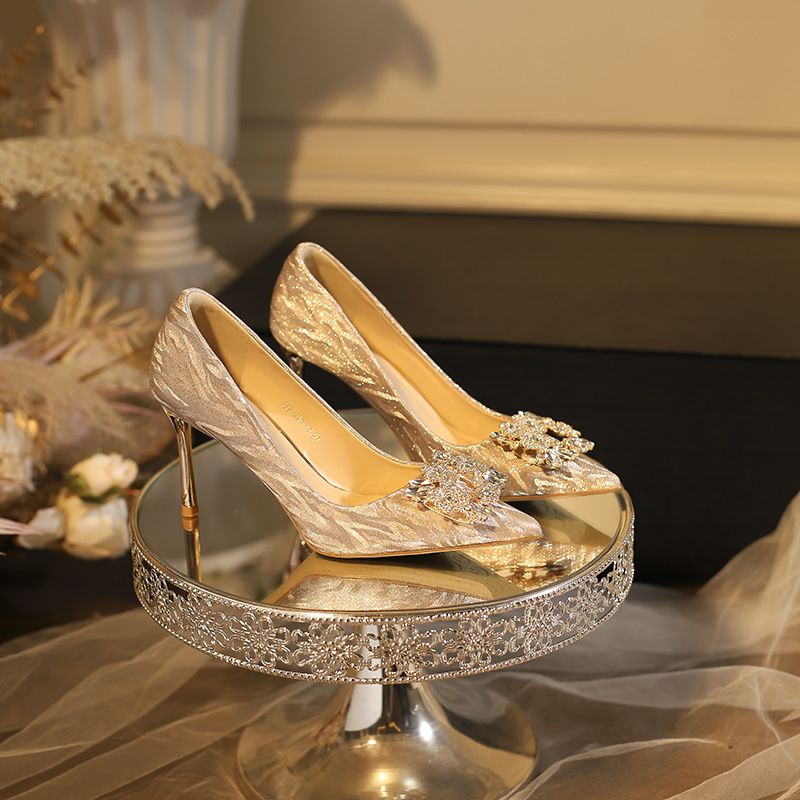 828-6 Stiletto Wedding Pointed Toe Square Buckle Crystal Rhinestone Bridesmaid European And American French Style High_vogvips.com
