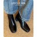 French Retro Thin Boots Women's Martin Boots Autumn And Winter Temperament Foreign Style Square High Heels Short Boots Thick Heel Elastic Single Boots_vogvips.com