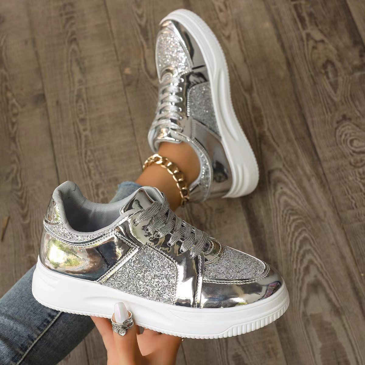 New Plu Ize Fahionable Ingle Hoe, Pring And Autumn New Tyle, Cool Plate Women' Lace Up Thick Oled Caual_vogvips.com
