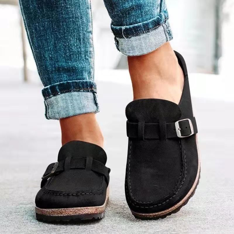Crestar Women's Fashion Clogs With Adjustable Buckle Summer New Soft Bottom Outdoor Slippers Retro Suede Mules Lady Beach Shoes_vogvips.com