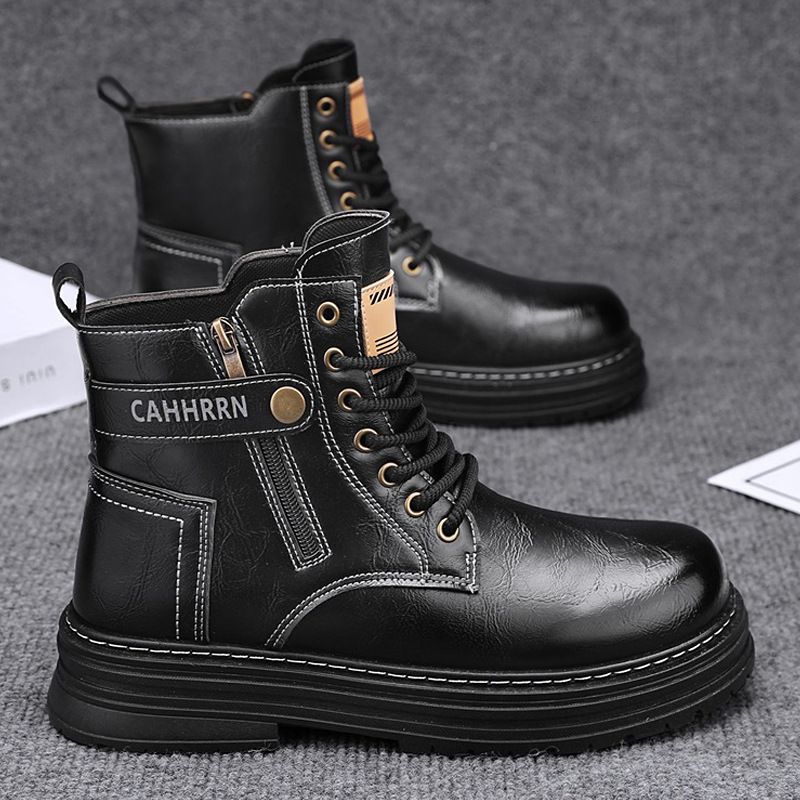 Autumn New High-top Martin Men's Trendy Versatile Work Thick-soled Ankle Boots Casual Leather Shoes_vogvips.com