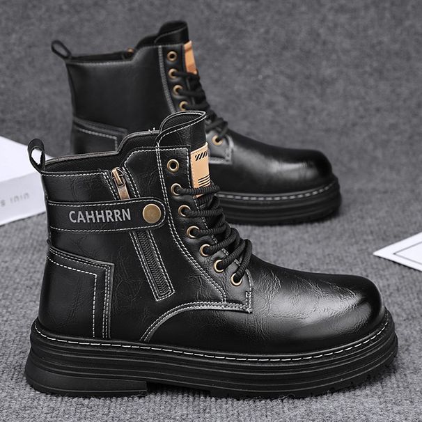 Autumn New High-top Martin Men's Trendy Versatile Work Thick-soled Ankle Boots Casual Leather Shoes_vogvips.com