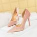 1363-6 European And American Style Fashion Party Heels Stiletto Shallow Pointed Toe Side Hollow Out Velvet High Heel_vogvips.com