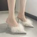 New Foreign Trade Large-size Furry High-heeled Shoes For Women, Pointed Toe, Stiletto Heel, Closed-toe, Half-slipper,_vogvips.com