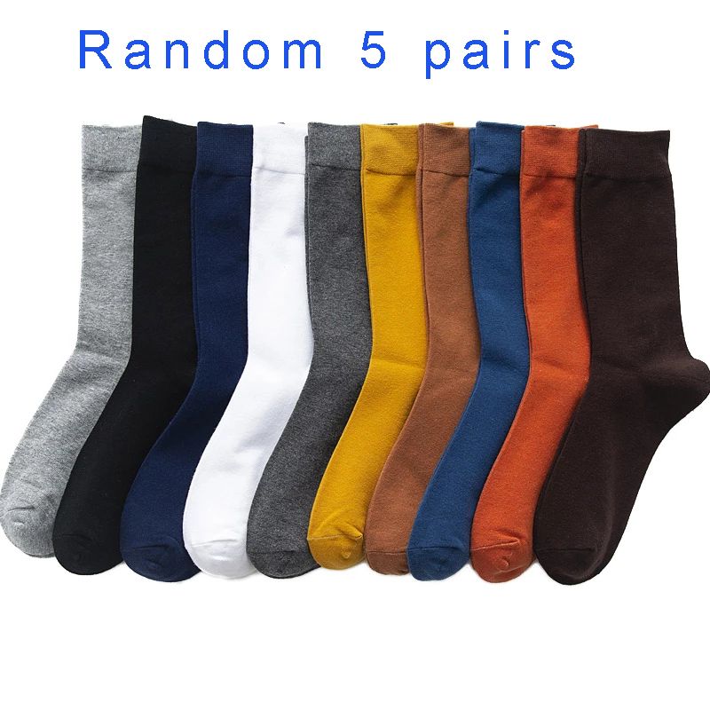 5/10 Pairs Black White Business Casual Sox Spring Autumn Warm Men's Size38-44 Long Men Dress Socks Male Gifts_vogvips.com
