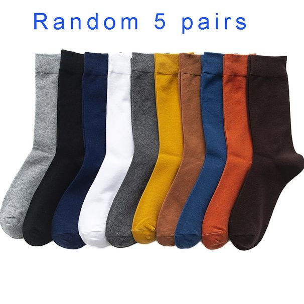 5/10 Pairs Black White Business Casual Sox Spring Autumn Warm Men's Size38-44 Long Men Dress Socks Male Gifts_vogvips.com