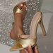 Cross-border Exclusive Supply Of European And American Style Gold Pointed-toe Sandals, Lychee Pattern Chunky Heel Mules,_vogvips.com