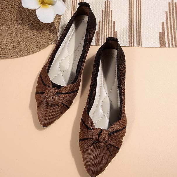 Women's Breathable Knit Slip-On Flat Shoes With Bowknot - Lightweight Comfortable Work Loafers For Women (Black, Navy, Beige, Brown, Orange)_vogvips.com