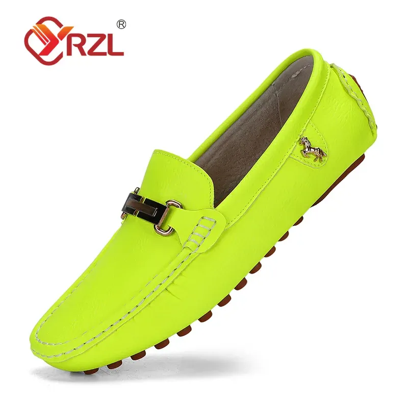 YRZL Men's Handmade PU Leather Casual Driving Flats Slip-on Urious Comfortable Mocasines White Loafer Shoes Men_vogvips.com