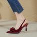 French Style High Heel Peep Sandals For Women 2025 New Red Bow Strap Backless Pointed Toe Stiletto Heels_vogvips.com